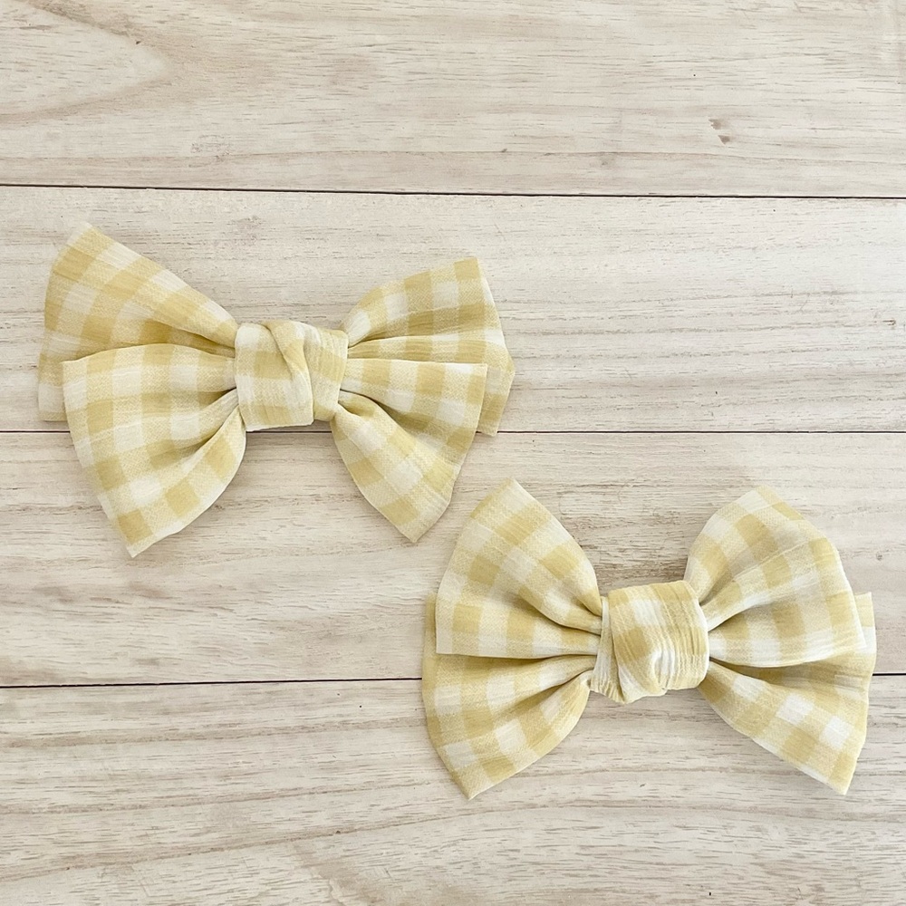 Yellow Gingham Kids Hair Bows - Pair